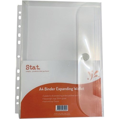 Stat Binder Wallet A4 2, 3 & 4 Rings Expanding 30mm Gusset 200 Sheet Clear PACK10