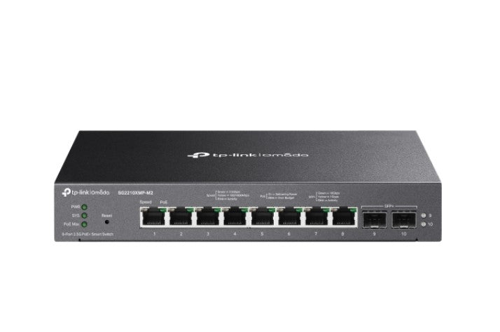 TP-Link SG2210XMP-M2 Omada 8-Port 2.5GBASE-T and 2-Port 10GE SFP  Smart Switch with 8-Port PoE , Integration with Omada SDN Controller, Static Routing
