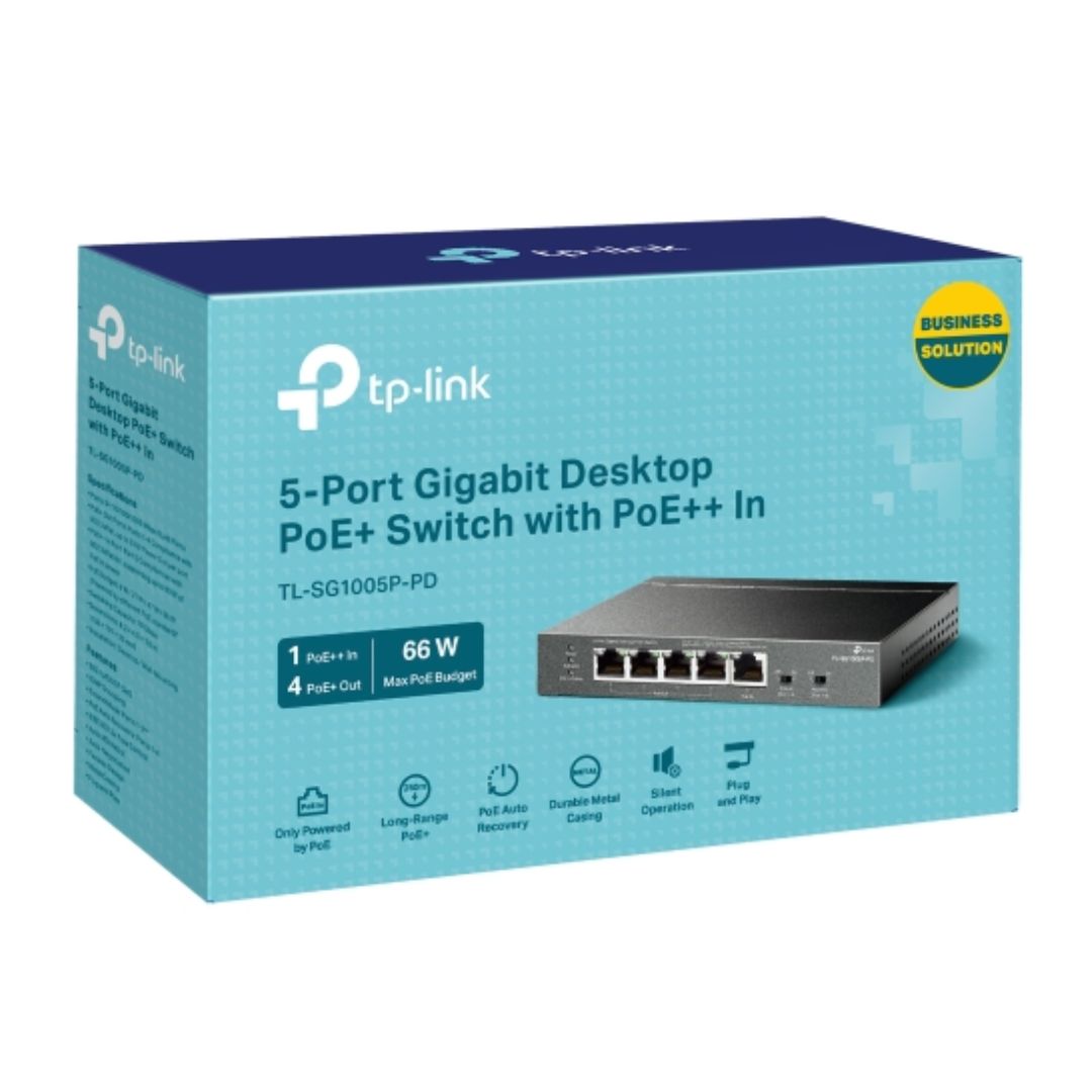 TP-Link TL-SG1005P-PD 5-Port Gigabit Desktop PoE  Switch with 1-Port PoE   In and 4-Port PoE Out
