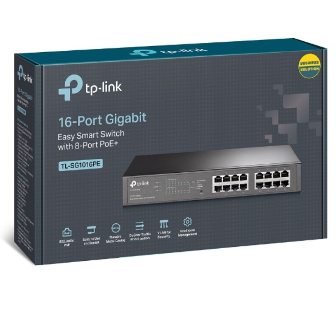TP-Link TL-SG1016PE 16-Port Gigabit Easy Smart Switch 8-Port PoE  Rack Mountable/Desktop, 32Gbps Switching Capacity,8K MAC Address Table