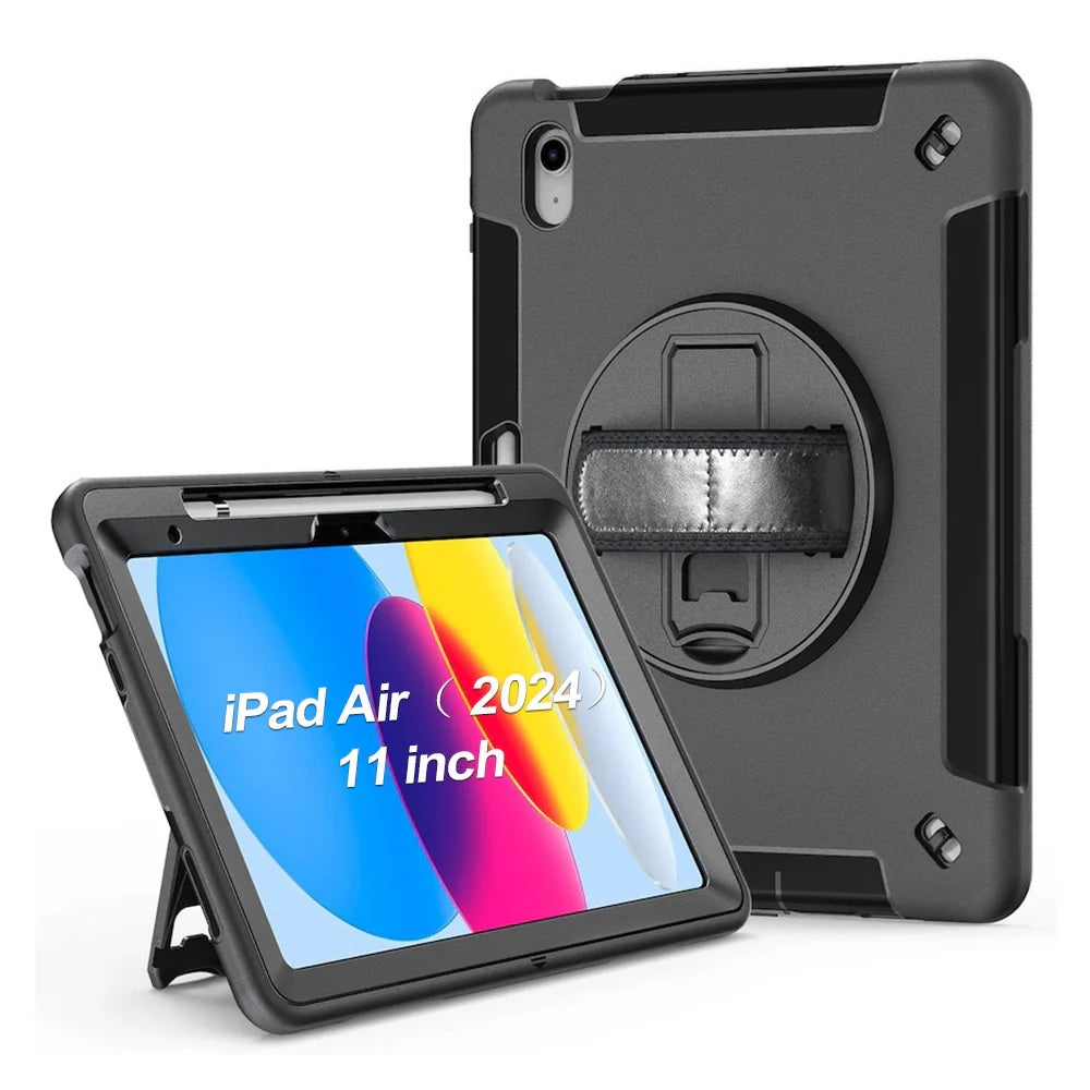 USP Rugged Apple iPad Air M2 (11') (6th Gen)/ iPad Air (10.9') (5th/4th Gen)/ iPad Pro (11') (6th/5th/4th/3rd Gen) Case Black - Built-in-Kickstand