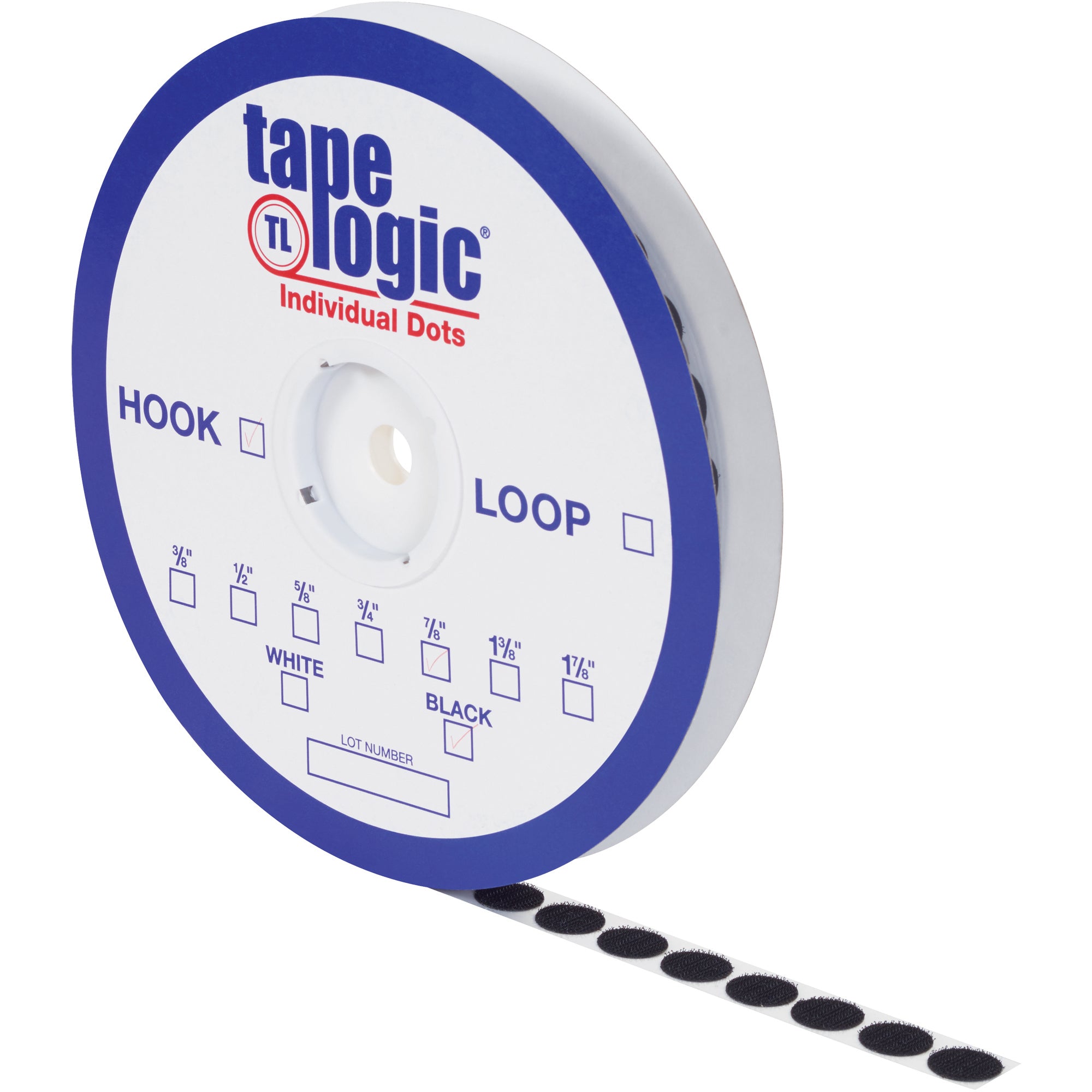 1 3/8" Black Hook Tape Logic Individual Tape Dots (HLT160) Case Of 600