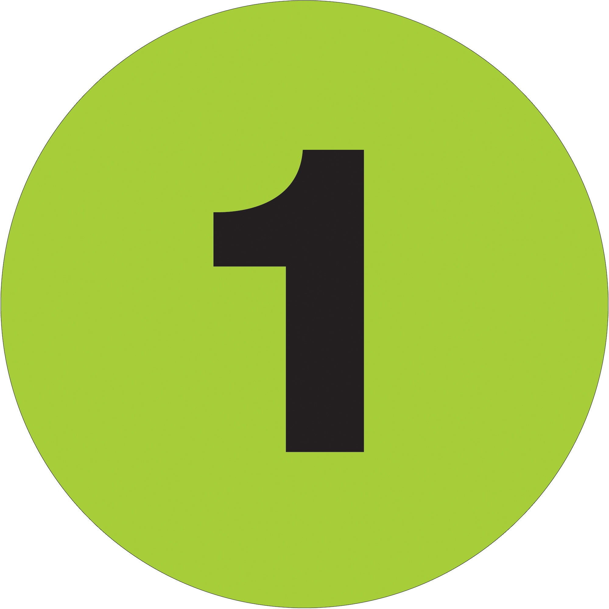 2" Circle - "1" (Fluorescent Green) Number Labels (DL6769) Roll Of 500