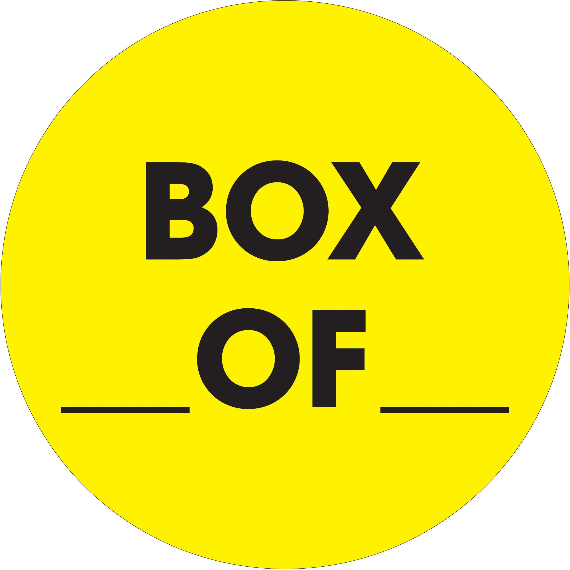 2" Circle - "Box ___ Of ___" Fluorescent Yellow Labels (DL1267) Roll Of 500