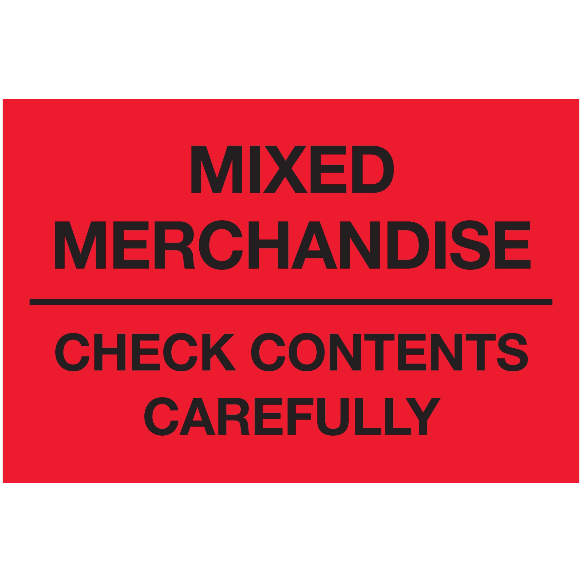 2 x 3" - "Mixed Merchandise - Check Contents Carefully" (Fluorescent Red) Labels (DL1621) Roll Of 500
