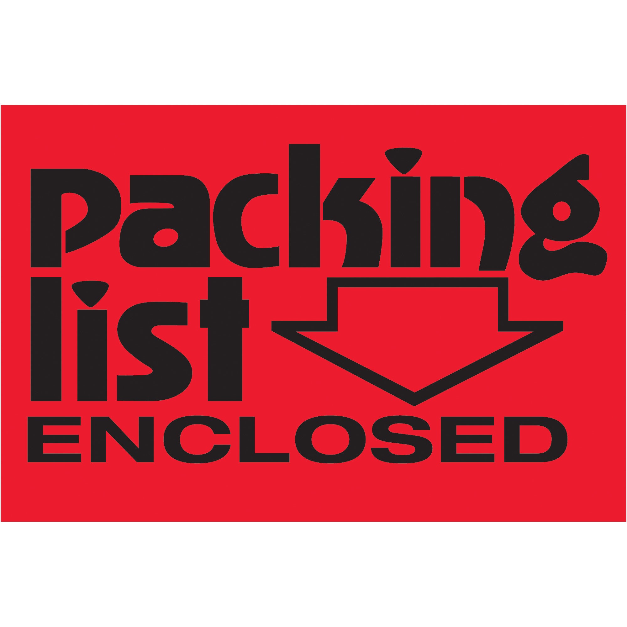 2 x 3" - "Packing List Enclosed" (Fluorescent Red) Labels (DL3611) Roll Of 500
