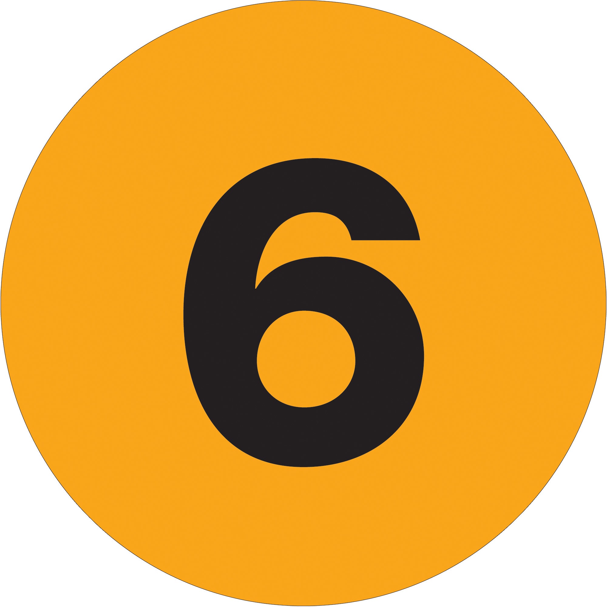 3" Circle - "6" (Fluorescent Orange) Number Labels (DL1346) Roll Of 500