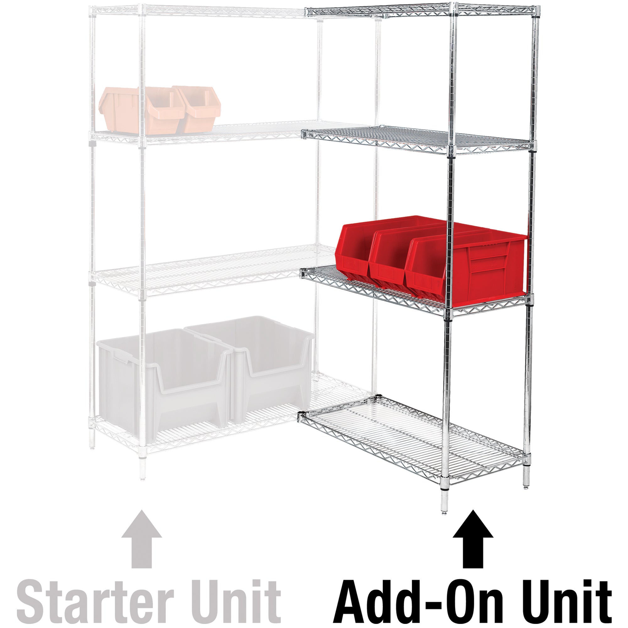 36 x 12 x 63" - 4 Shelf Wire Shelving Add-On Unit (WS361263A) Each