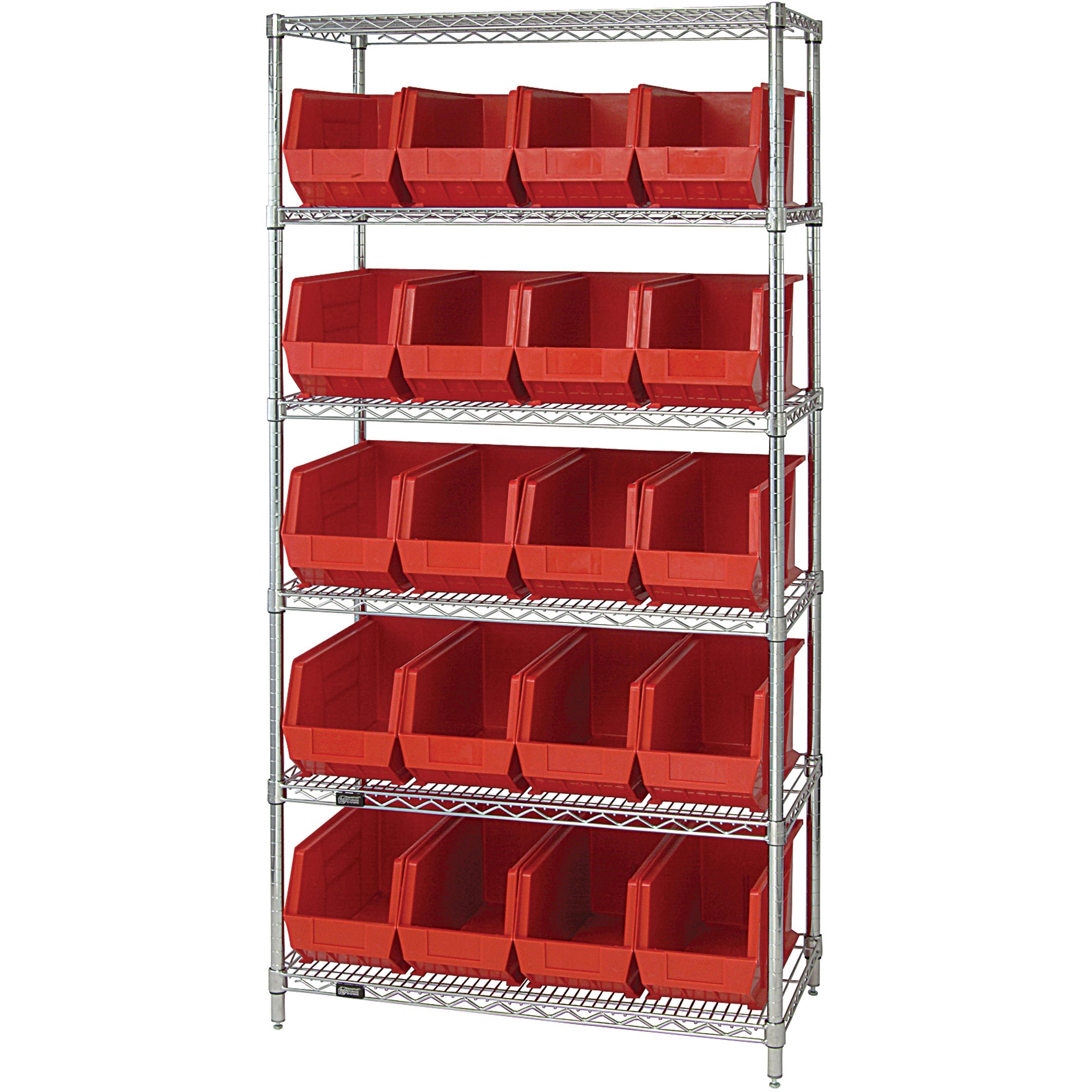 36 x 18 x 74" - 6 Shelf Wire Shelving Unit with (20) Red Bins (WSBQ265R) Each