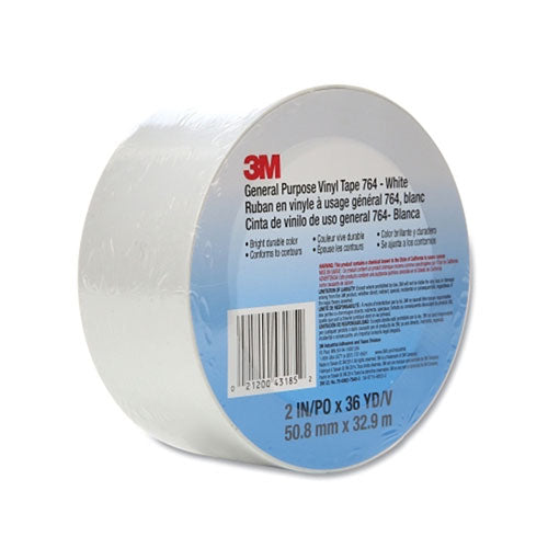 3M 764 General Purpose Vinyl Tape, White, 2 in x 36 yd, 4 mil (405-021200-43185) Case of 24