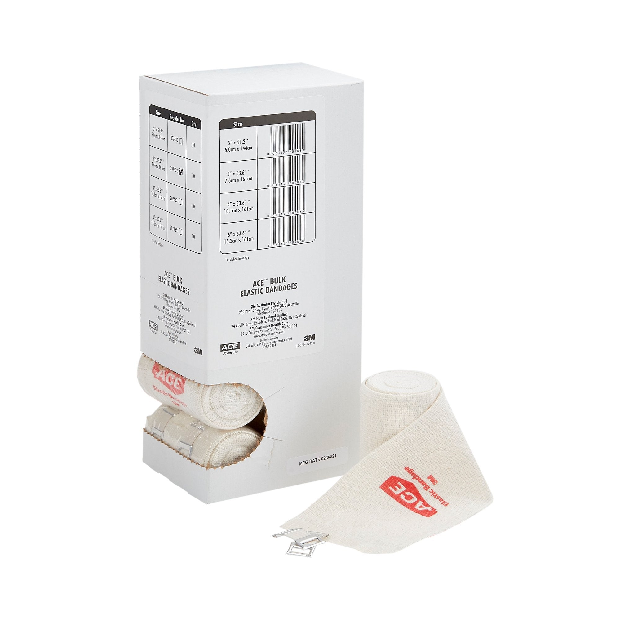 3M ACE Elastic Bandage 3 Inch X 5 Yard Clip Detached Closure Tan NonSterile Standard Compression (621_CS) 50/CS