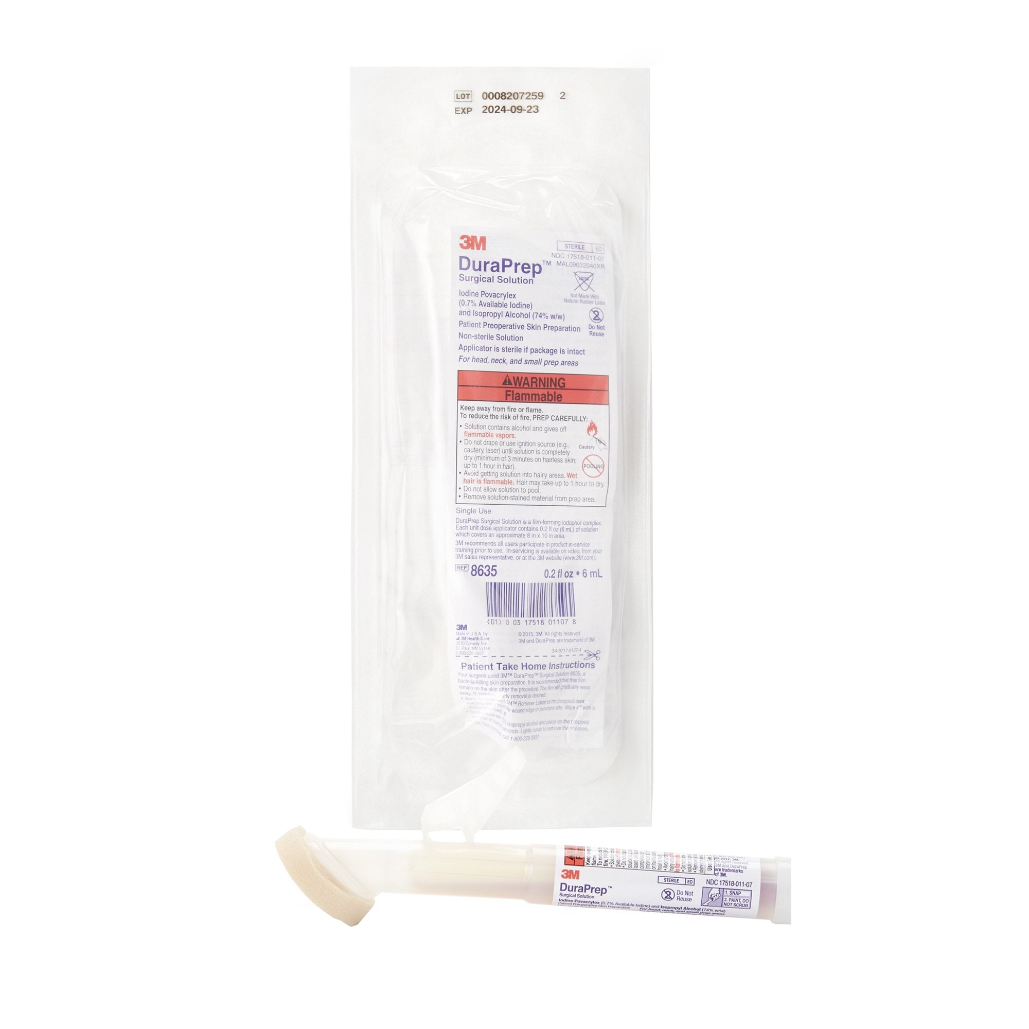 3M DuraPrep Skin Prep Solution 6 mL Foam Applicator 0.7% / 74% Strength Iodine Povacrylex / Isopropyl Alcohol NonSterile (202719_CS) 50/CS