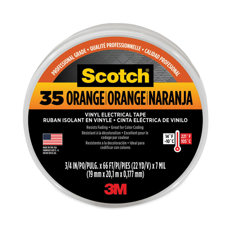 3M Scotch 35 Vinyl Electrical Color Coding Tape, 3" Core, 0.75" x 66 ft, Orange (MMM10869) 1 Roll
