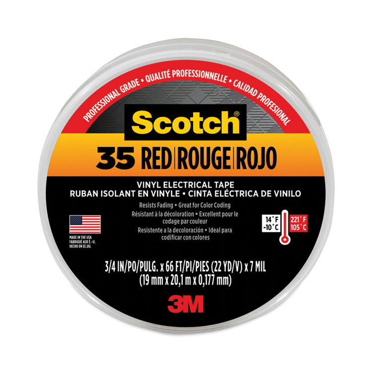 3M Scotch 35 Vinyl Electrical Color Coding Tape, 3" Core, 0.75" x 66 ft, Red (MMM10810) 1 Roll