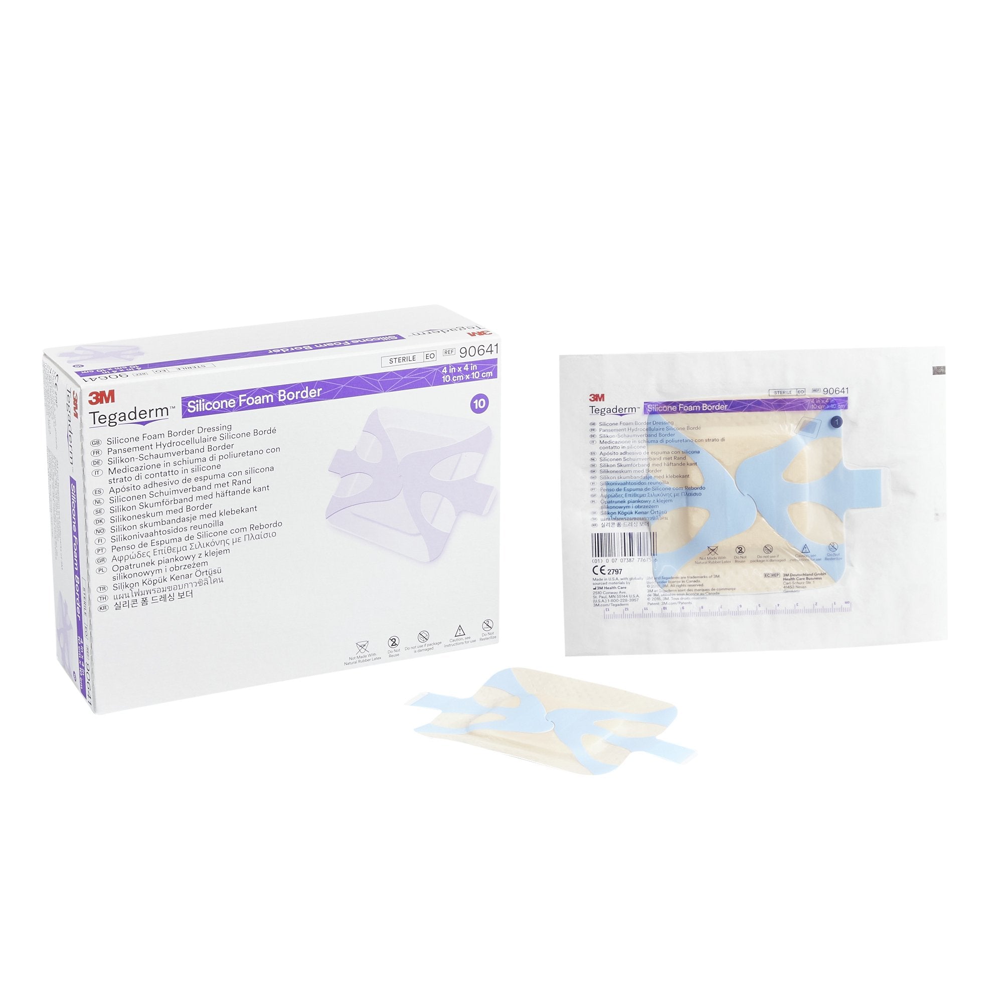 3M Tegaderm Foam Dressing 4 X 4 Inch With Border Film Backing Silicone Adhesive Square Sterile (842349_BX) 10/BX