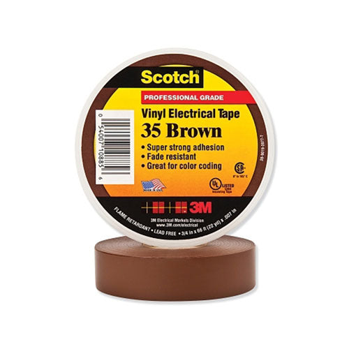 3M Vinyl Electrical Color Coding Tape 35, 1/2 in x 20 ft, Brown (500-102991) 1 Roll