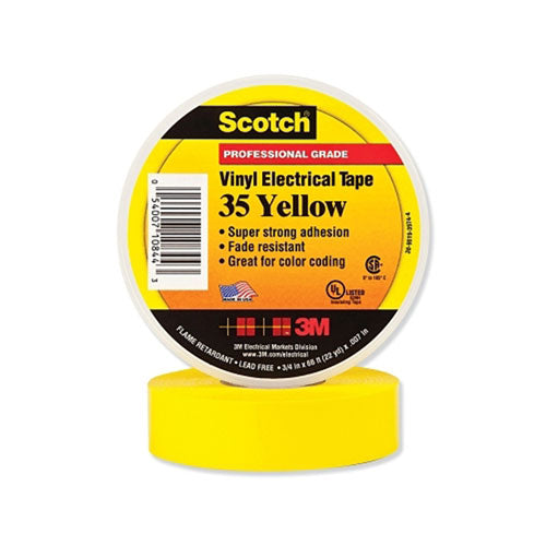 3M Vinyl Electrical Color Coding Tape 35, 3/4 in x 66 ft, Yellow (500-108443) 1 Roll