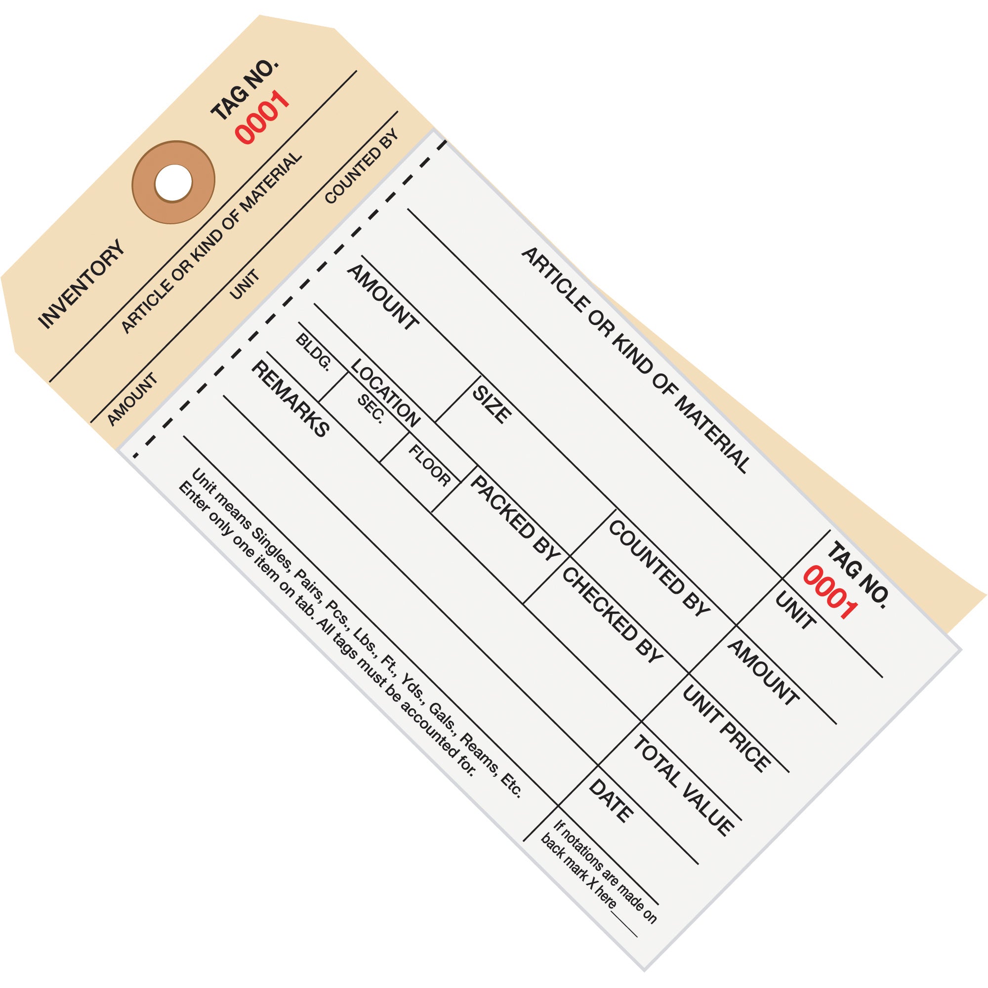 6 1/4 x 3 1/8" - (0000-0499) Inventory Tags  2 Part Carbonless Stub Style #8 (G19011) Case Of 500