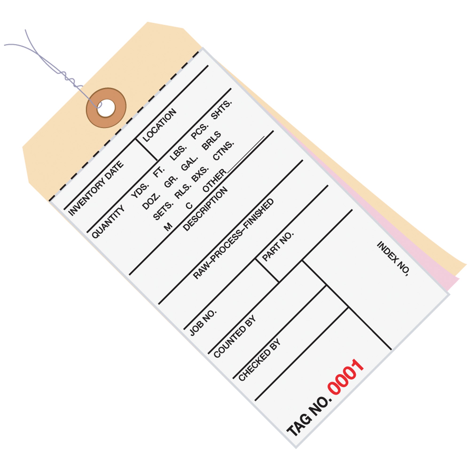 6 1/4 x 3 1/8" - (0000-0499) Inventory Tags 3 Part Carbonless #8 - Pre-Wired (G16013) Case Of 500