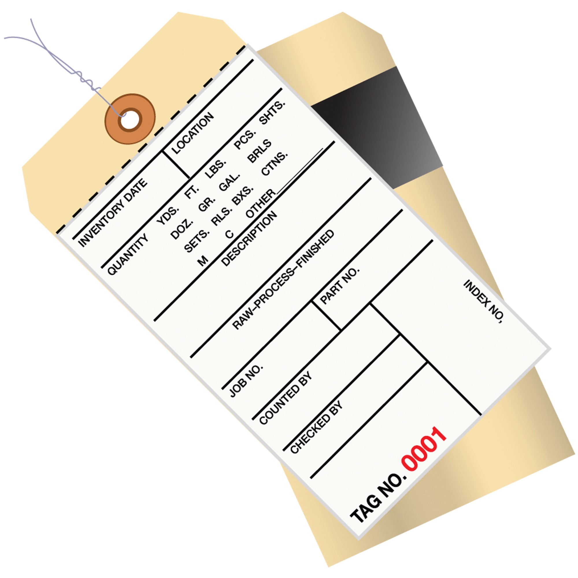 6 1/4 x 3 1/8" - (1000-1499) Inventory Tags 2 Part Carbon Style #8 - Pre-Wired (G17033) Case Of 500