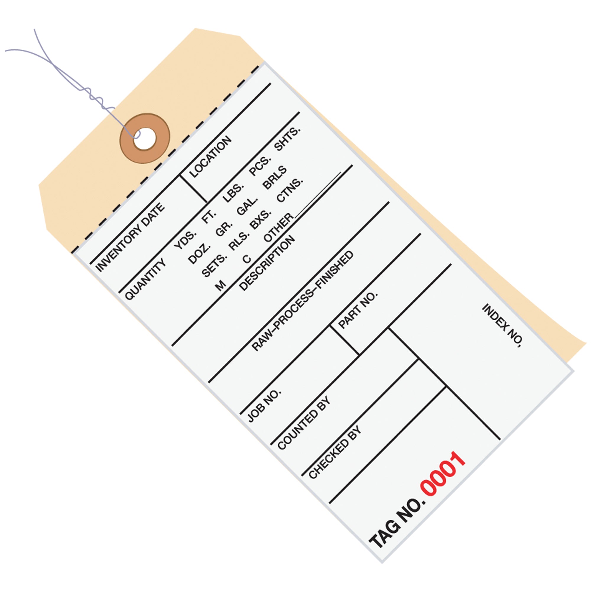 6 1/4 x 3 1/8" - (1000-1499) Inventory Tags 2 Part Carbonless # 8 - Pre-Wired (G15033) Case Of 500