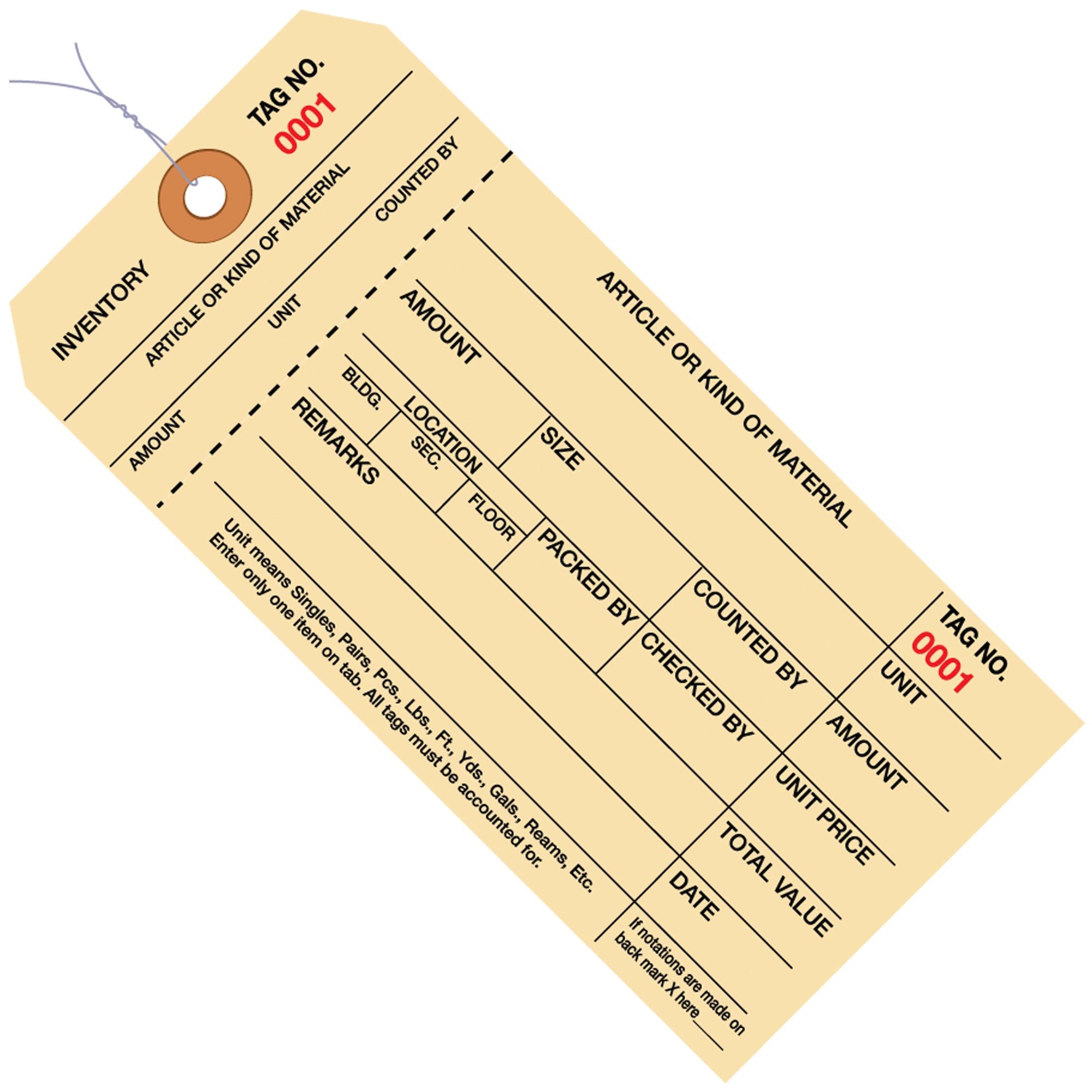 6 1/4 x 3 1/8" - (5000-5999) Inventory Tags 1 Part Stub Style #8 - Pre-Wired (G18063) Case Of 1000