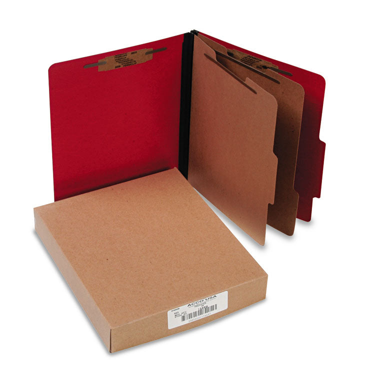 ACCO ColorLife PRESSTEX Classification Folders, 3" Expansion, 2 Dividers, 6 Fasteners, Letter Size, Executive Red Exterior, 10/Box (ACC15669) Each