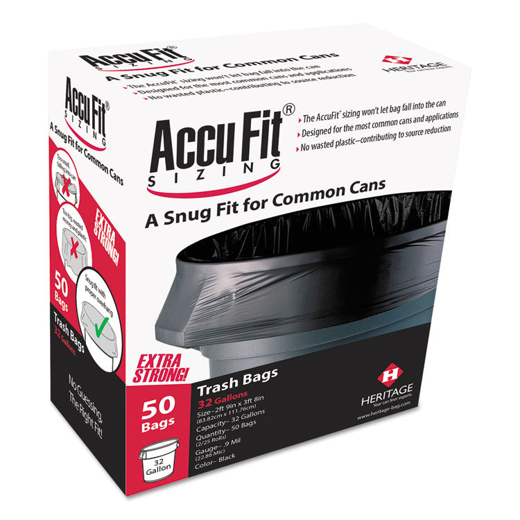 AccuFit Linear Low Density Can Liners with AccuFit Sizing, 55 gal, 1.3 mil, 40" x 53", Black, 50/Box (HERH8053PKRC1) Box of 50