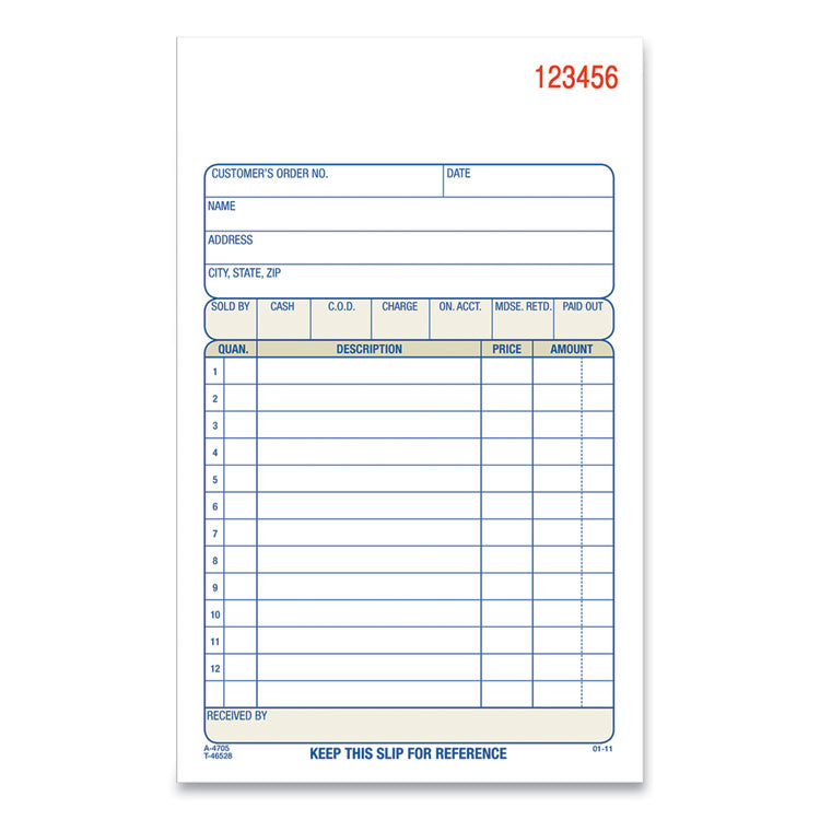 Adams 3-Part Sales Book, 12 Lines, Three-Part Carbonless, 4.19 x 7.19, 50 Forms/Pad, 10 Pads/Carton (ABFTC470510) Case of 10