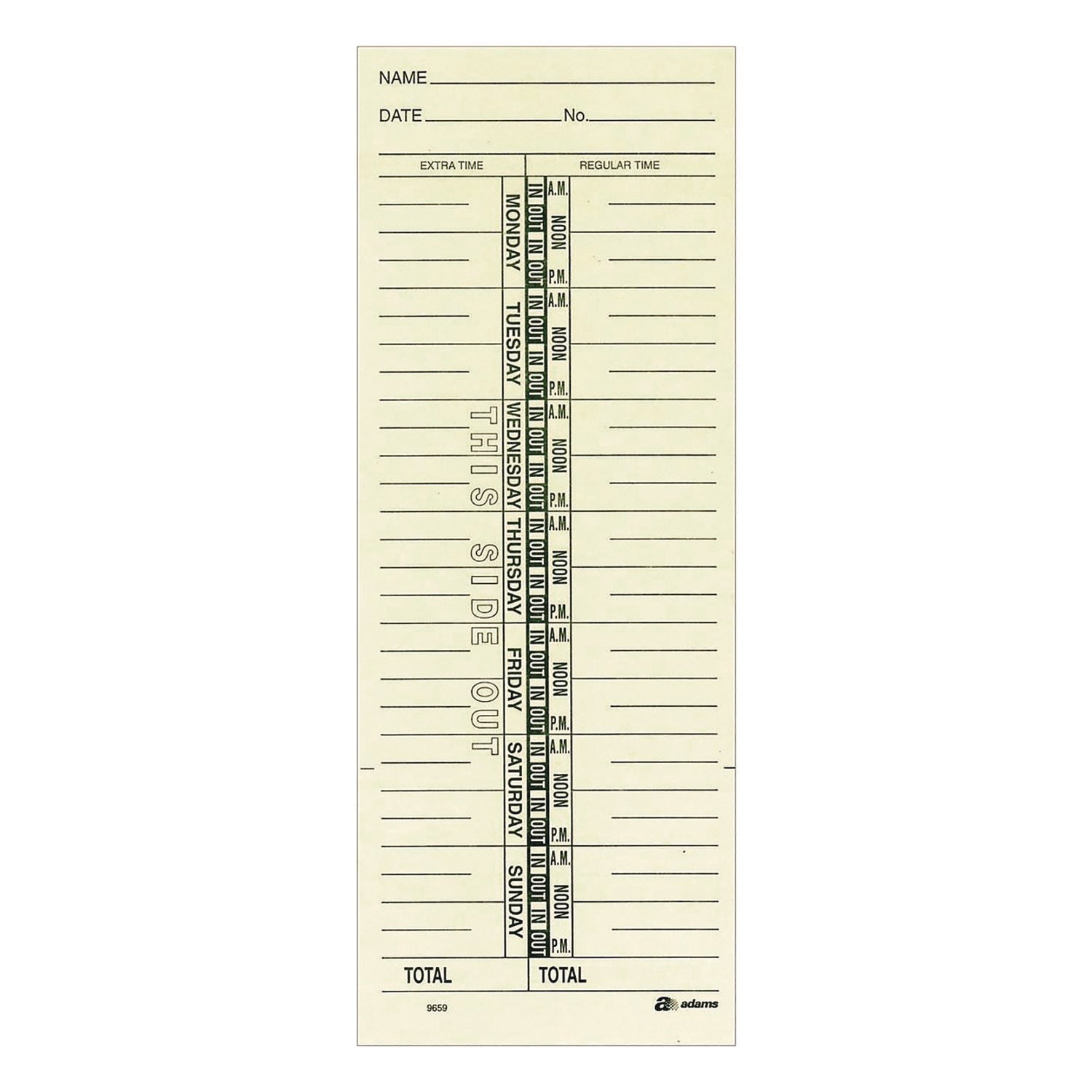 Adams Business Forms Time Cards for Acroprint, Amano and Lathem Time Clocks, One Side, 3.38" x 9", 200/Pack (ABF9659200) Pack of 200