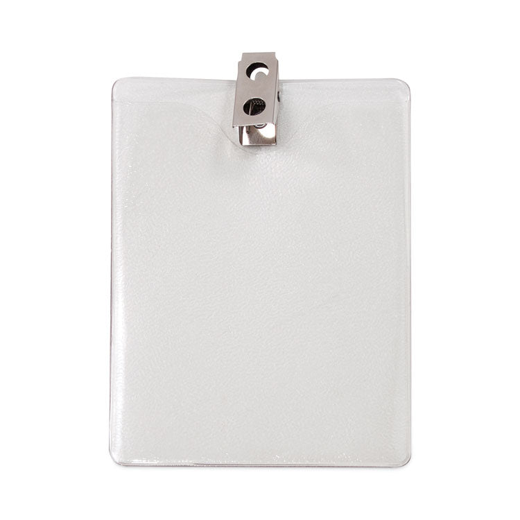 Advantus ID Badge Holders with Clip, Vertical, Clear 3.8" x 4.25" Holder, 3.13" x 3.75" Insert, 50/Pack (AVT75457) Box of 50