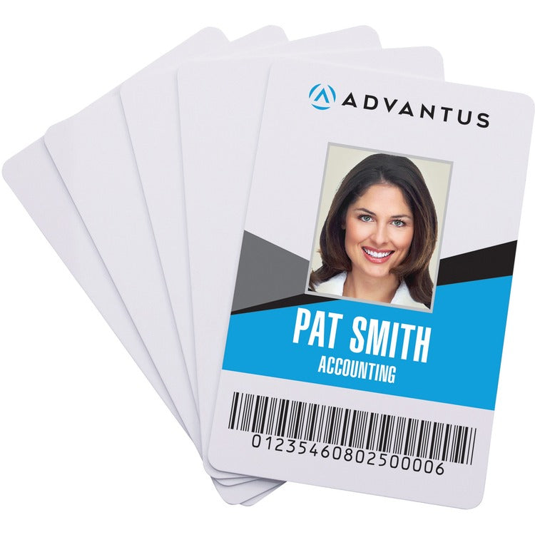 Advantus ID Cards, Laminated PVC, 2-/18" x 3-3/8", 100/PK, White (AVT97034) Pack of 100