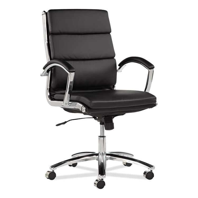 Alera Alera Neratoli Mid-Back Slim Profile Chair, Faux Leather, Supports Up to 275 lb, Black Seat/Back, Chrome Base (ALENR4219) Each