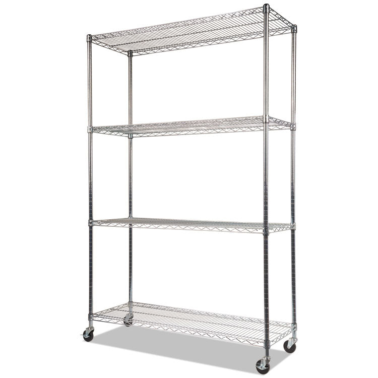 Alera NSF Certified 4-Shelf Wire Shelving Kit with Casters, 48w x 18d x 72h, Silver (ALESW604818SR) Each