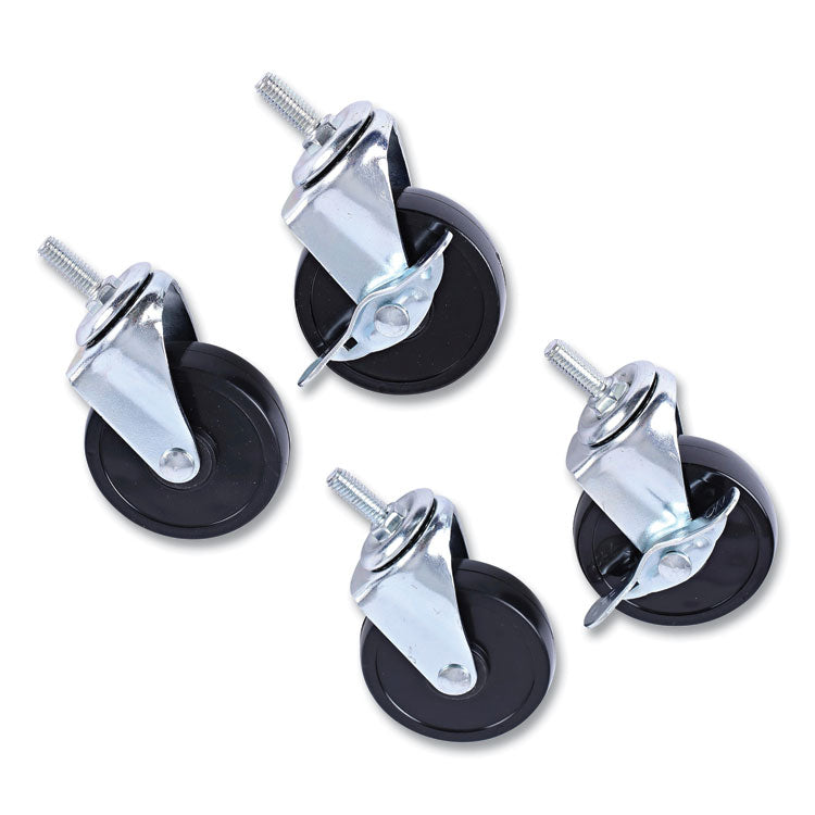 Alera Optional Casters for Wire Shelving, Grip Ring Stem, 3" Wheel, Black, 4/Set (2 Locking) (ALESW790004) Set of 4