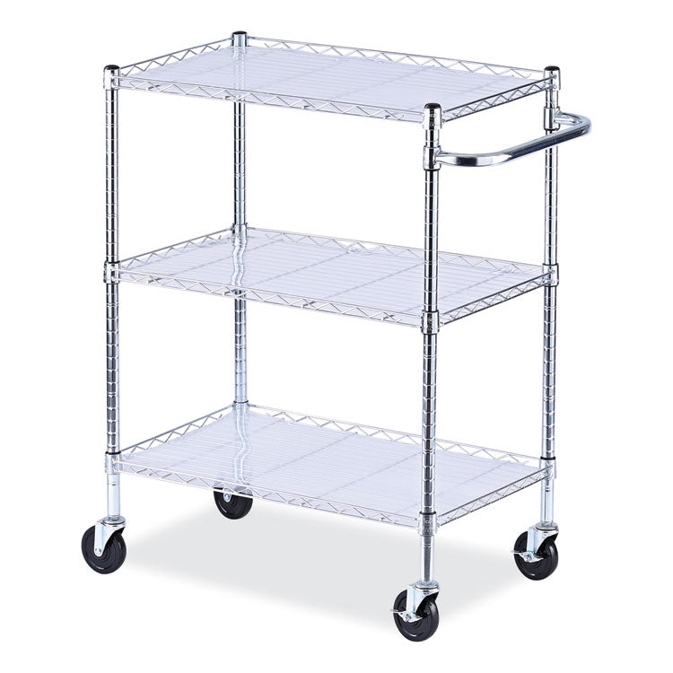 Alera Three-Shelf Wire Cart with Liners, Metal, 3 Shelves, 600 lb Capacity, 34.5" x 18" x 40", Silver (ALESW333018SR) Each