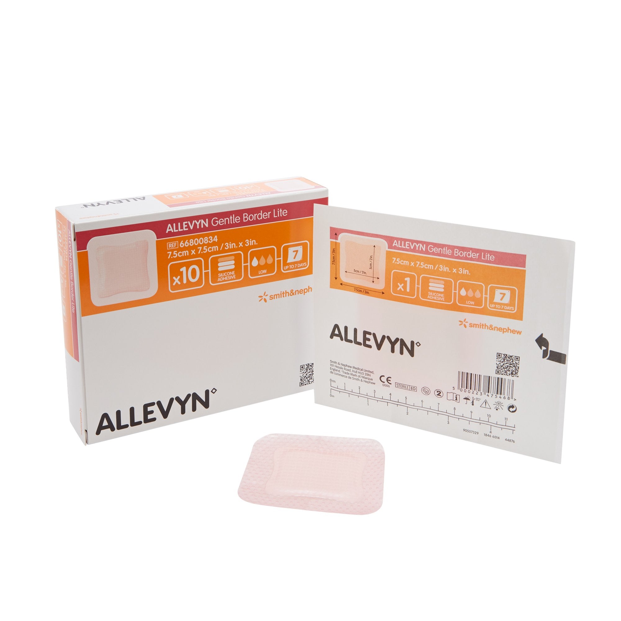 Allevyn Gentle Border Lite Thin Foam Dressing 3 X 3 Inch With Border Film Backing Silicone Gel Adhesive Square Sterile (767990_BX) 10/BX