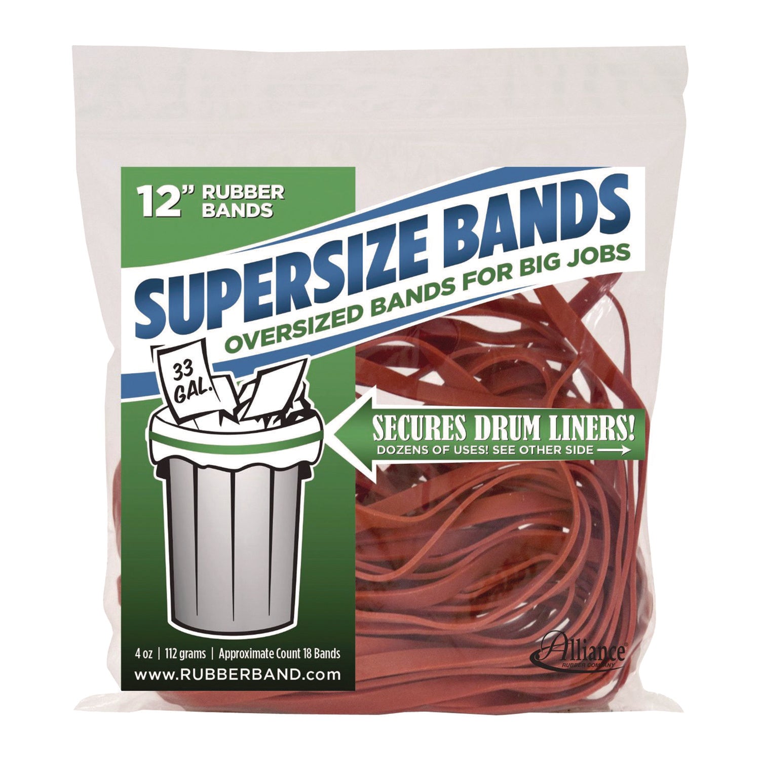 Alliance Alliance SuperSize Bands, 0.25" x 12", Red, 18/Pack (ALL1058054) Pack of 18