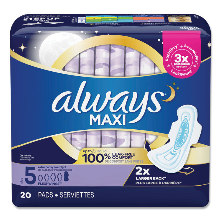 Always Maxi Pads, Extra Heavy Overnight, 20/Pack, 6 Packs/Carton (PGC17902) Case of 6