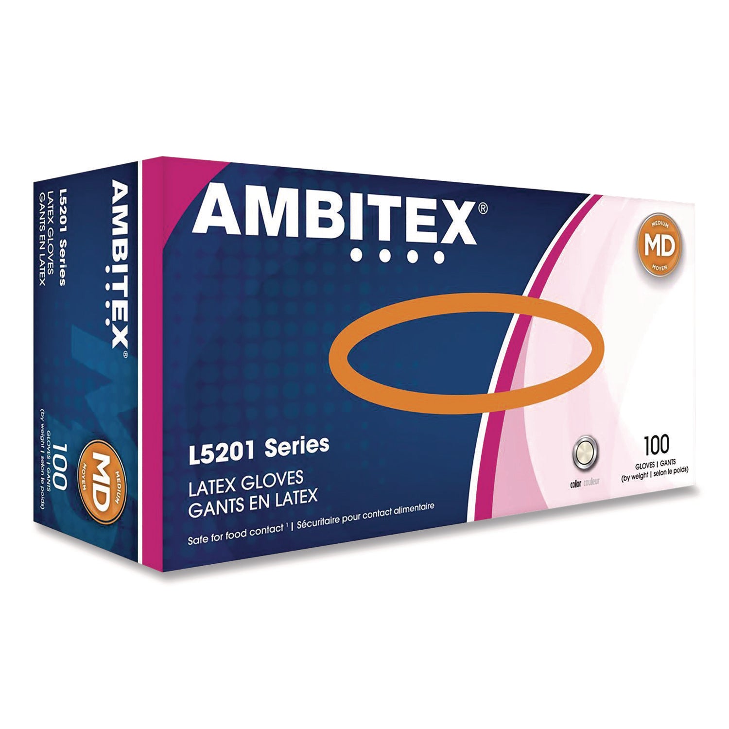 AMBITEX L5201 Series Powder-Free Latex Gloves, 4 mil, Medium, Cream, 100/Box (TXILMD5201) Box of 100