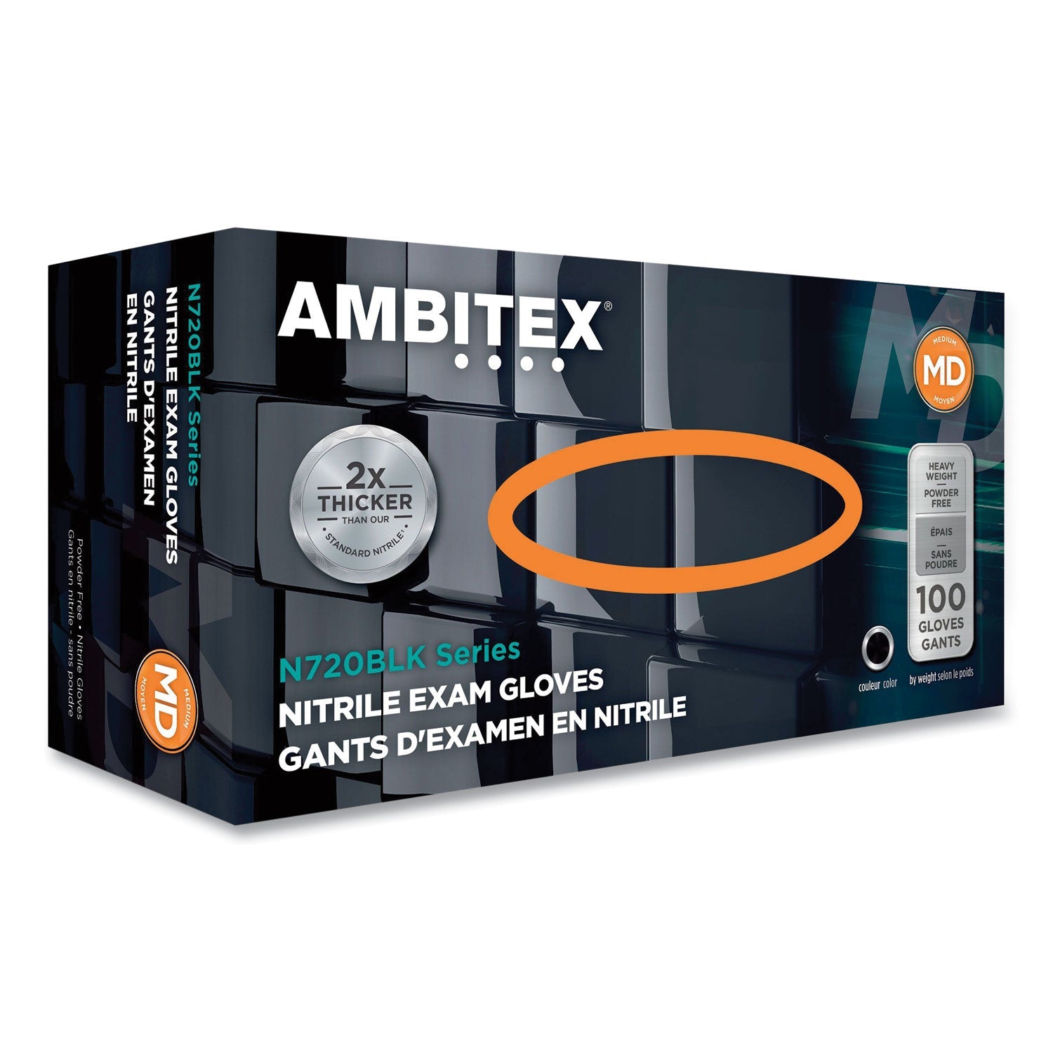AMBITEX N720 Series Powder-Free Nitrile Gloves, 6 mil, 2X-Large, Black, 100/Box, 10 Boxes/Carton (TXINXXL720BLK) Each