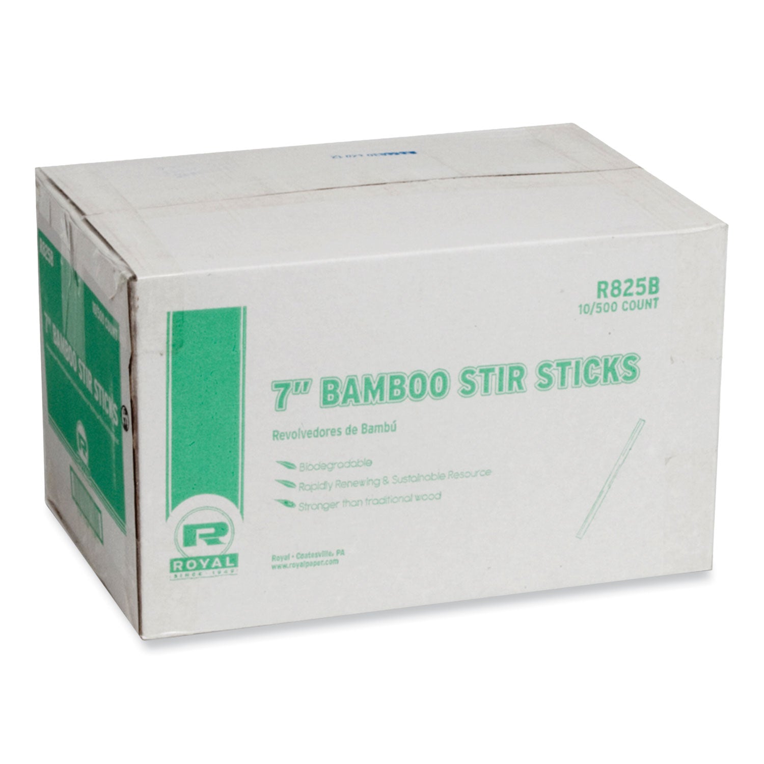 AmerCareRoyal Bamboo Stir Sticks, 7" Natural, 5,000/Carton (RPPR825B) Case of 5000