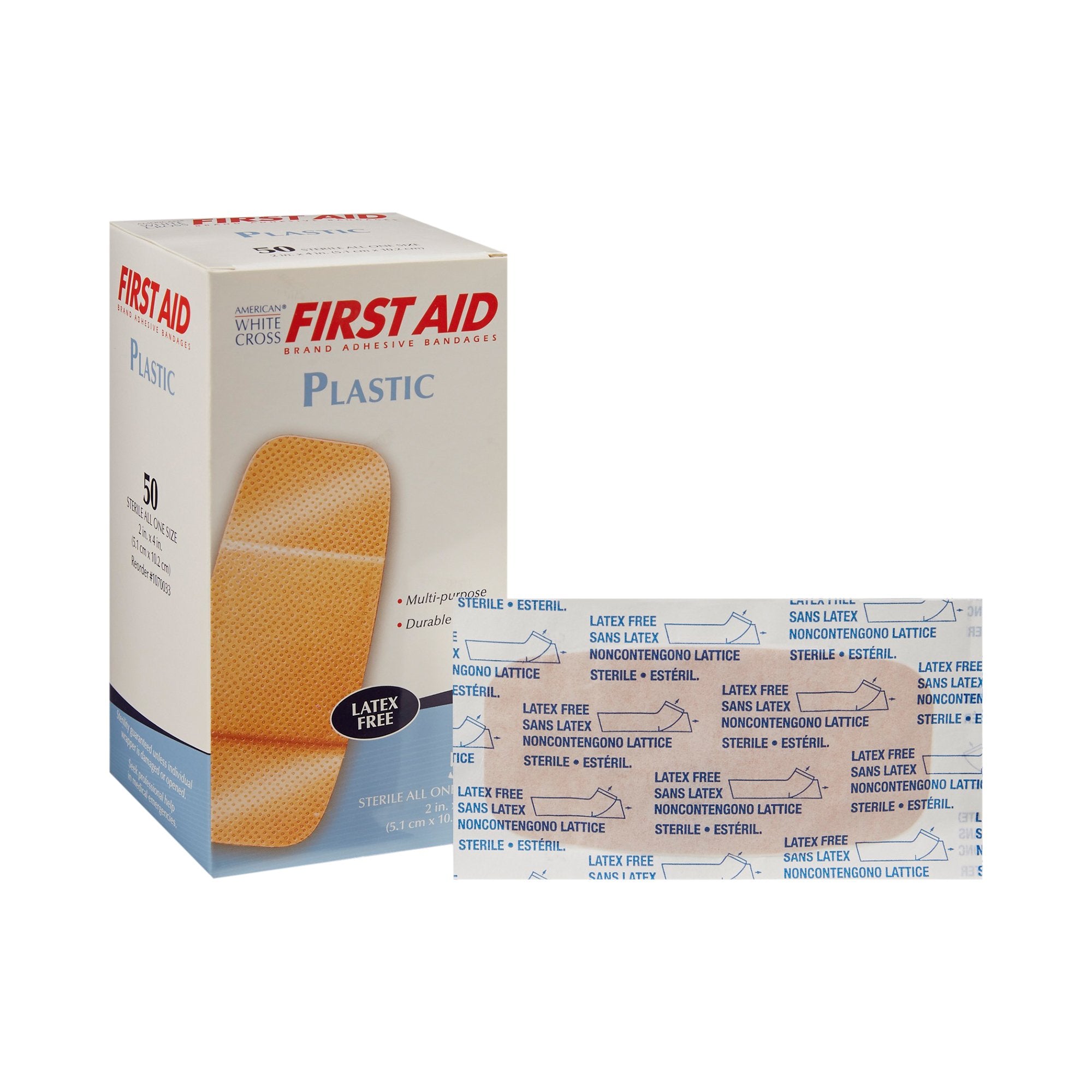 American White Cross Adhesive Strip 2 X 4 Inch Plastic Rectangle Tan Sterile (127038_CS) 1200/CS