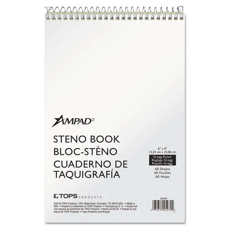 Ampad Steno Pads, Gregg Rule, Tan Cover, 60 Green-Tint 6 x 9 Sheets (TOP25270) Each