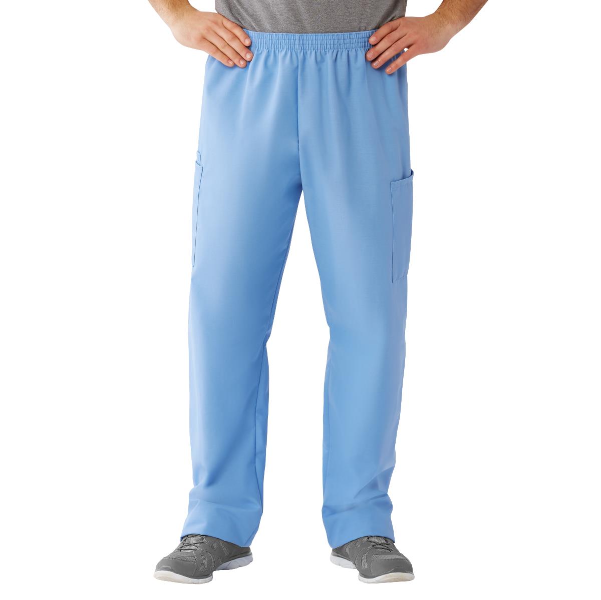AngelStat Unisex Cargo Scrub Pants with Elastic Waist, Ceil Blue, Long Inseam, Size 2XL, 1 EA (674NTHXXLL) Each