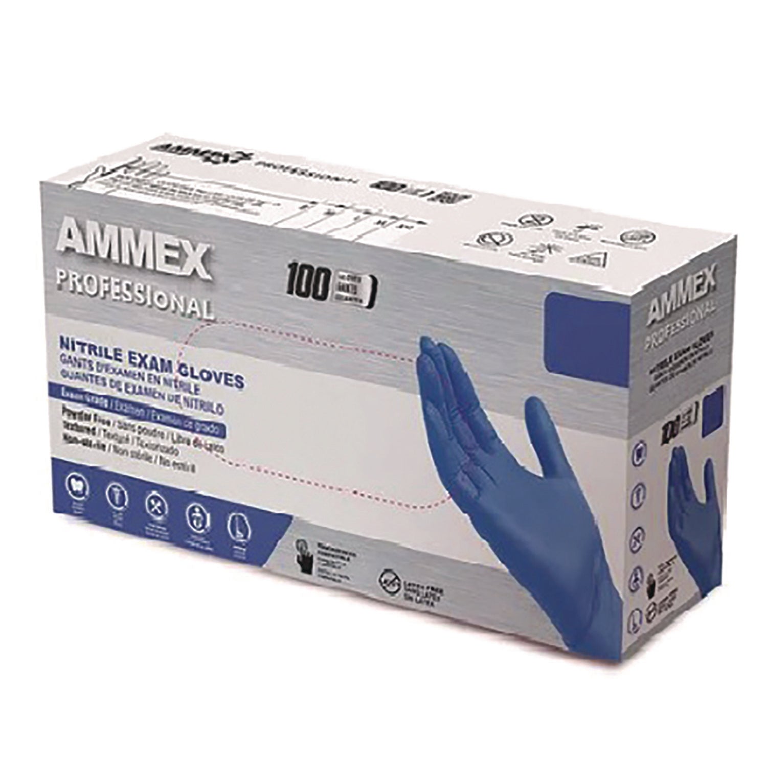 AMMEX Professional Nitrile Exam Gloves, Powder-Free, Medium, Blue, 100/Box (AXCACNPF44100BX) Box of 100
