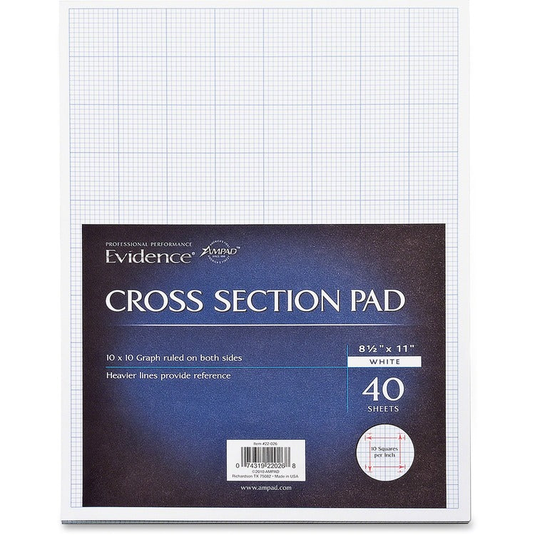 Ampad Cross Section Pads, Ruled 10x10 Sq/Inch, 40 sheets, 8-1/2"x11", White (TOP22026) Each