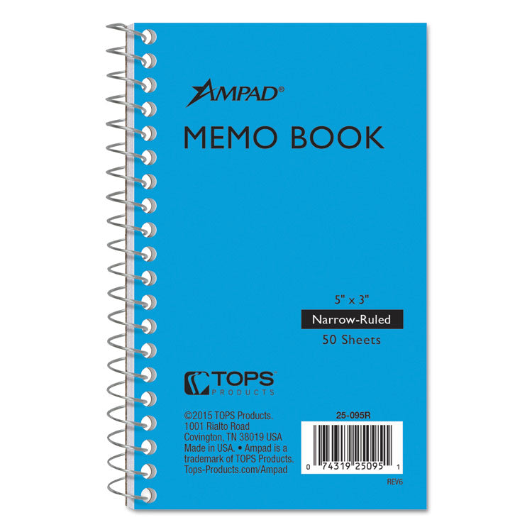 Ampad Memo Books, Narrow Rule, Randomly Assorted Cover Color, (50) 5 x 3 Sheets (TOP25095) Each