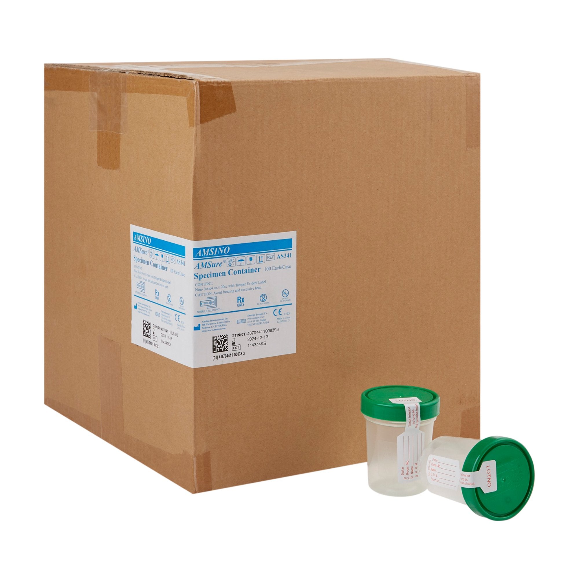 AMSure Specimen Container 120 mL (4 oz.) Screw Cap Patient Information Sterile (771367_CS) 100/CS