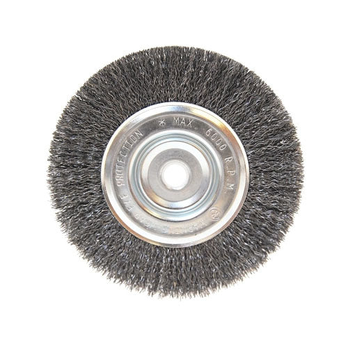 Anchor Brand Light Duty Crimped Wheel Brushes, 6 D x 1/2 W, 0.014 Carbon Steel, 5/8 in - 1/2 in (102-BW-605) Each